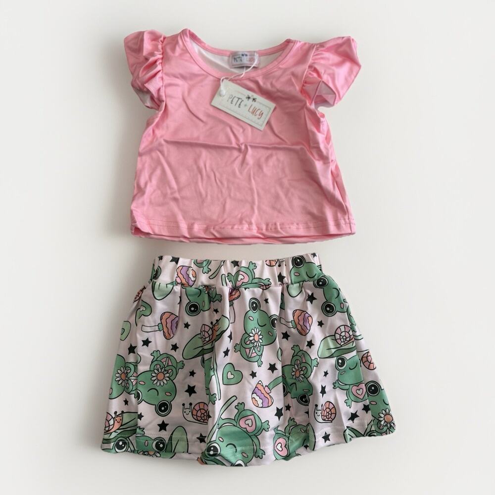 Pete & Lucy Lilipad Leapers Pink Frog Outfit Set Baby Size 0-6 Months NEW NWT